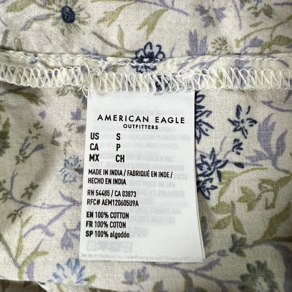 American Eagle‎ Floral Peasant Top Size S Boho Tie Neck Long Sleeve Cottage - Picture 7 of 10